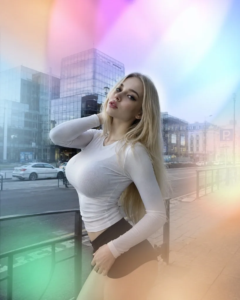 金髮女性在都市